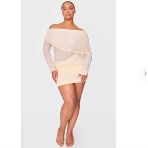 Pretty Little Thing Cream Mesh Long Sleeve One Shoulder Bodycon Dress